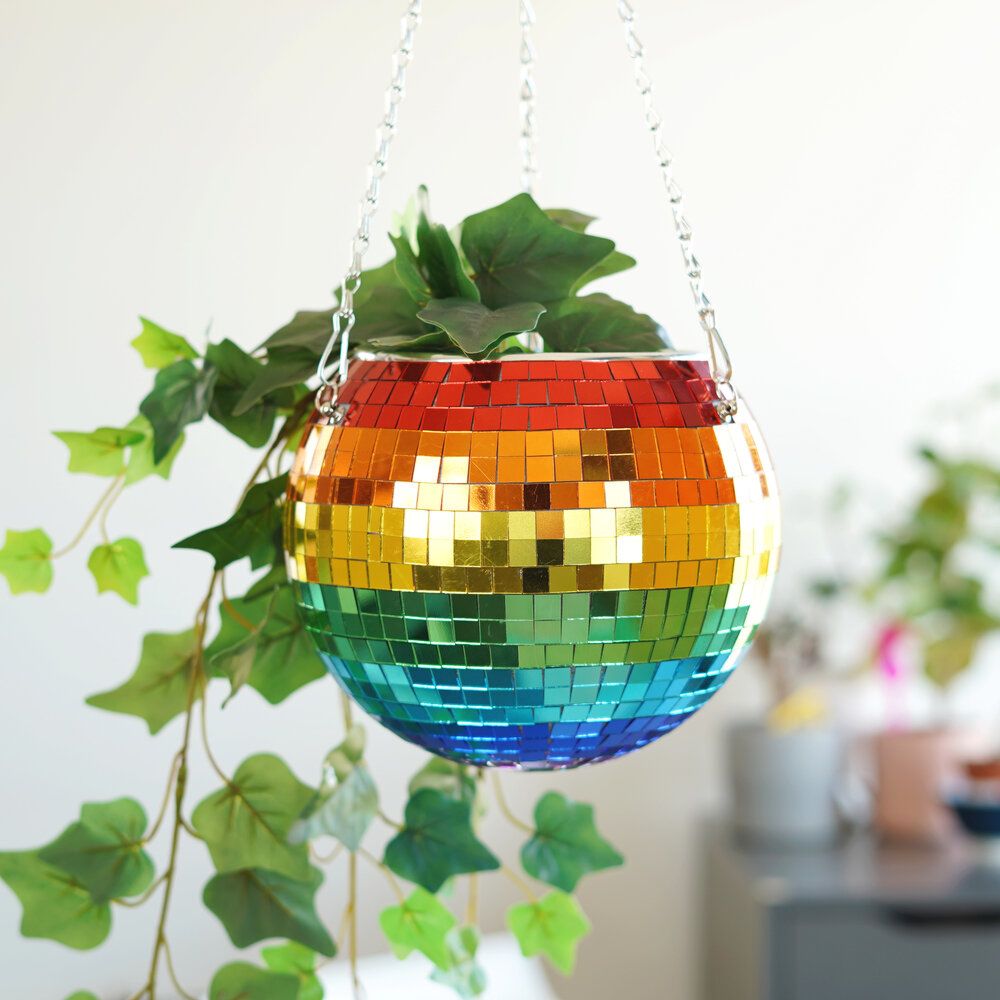 Disco Ball Hanging Planter - Rainbow Edition