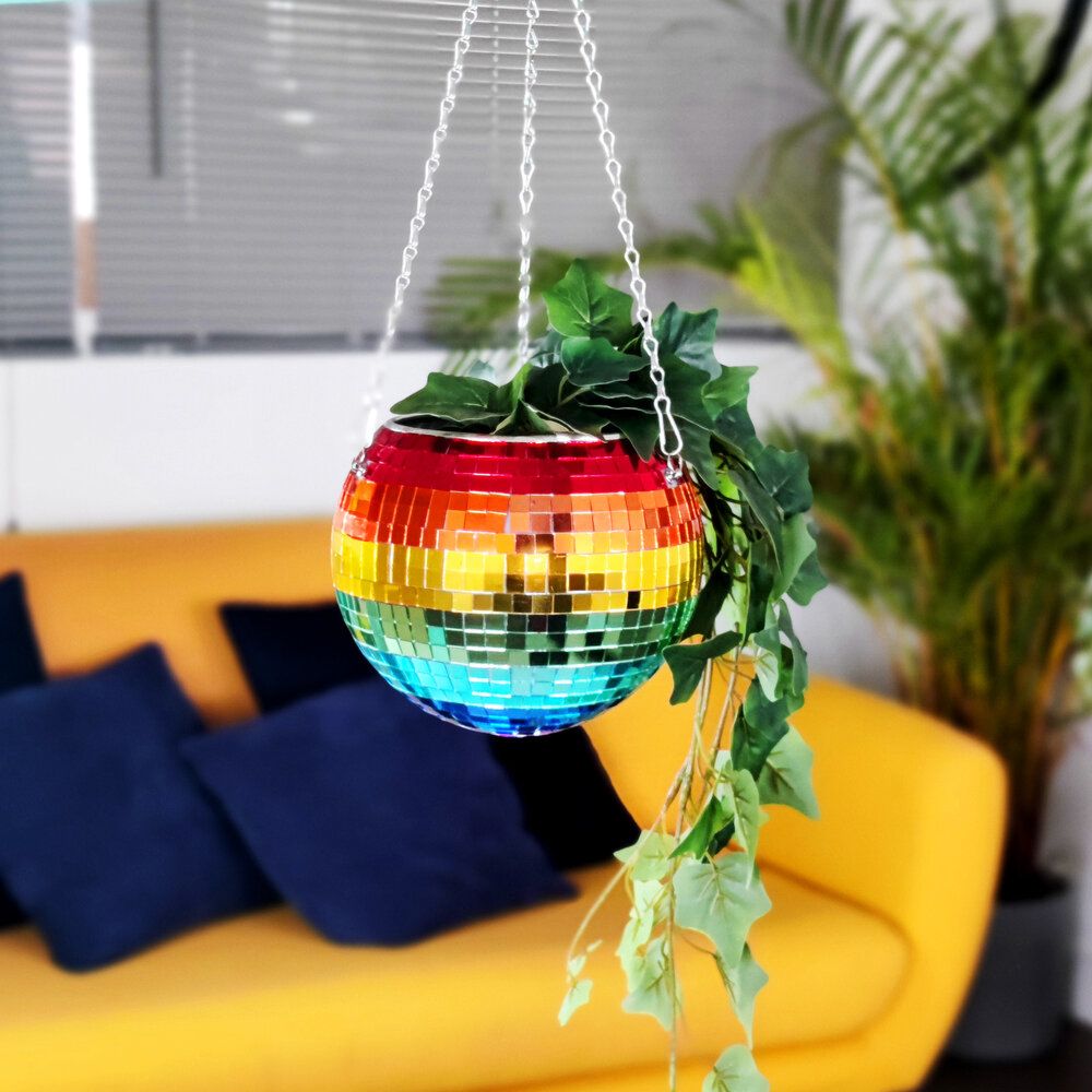 Disco Ball Hanging Planter - Rainbow Edition